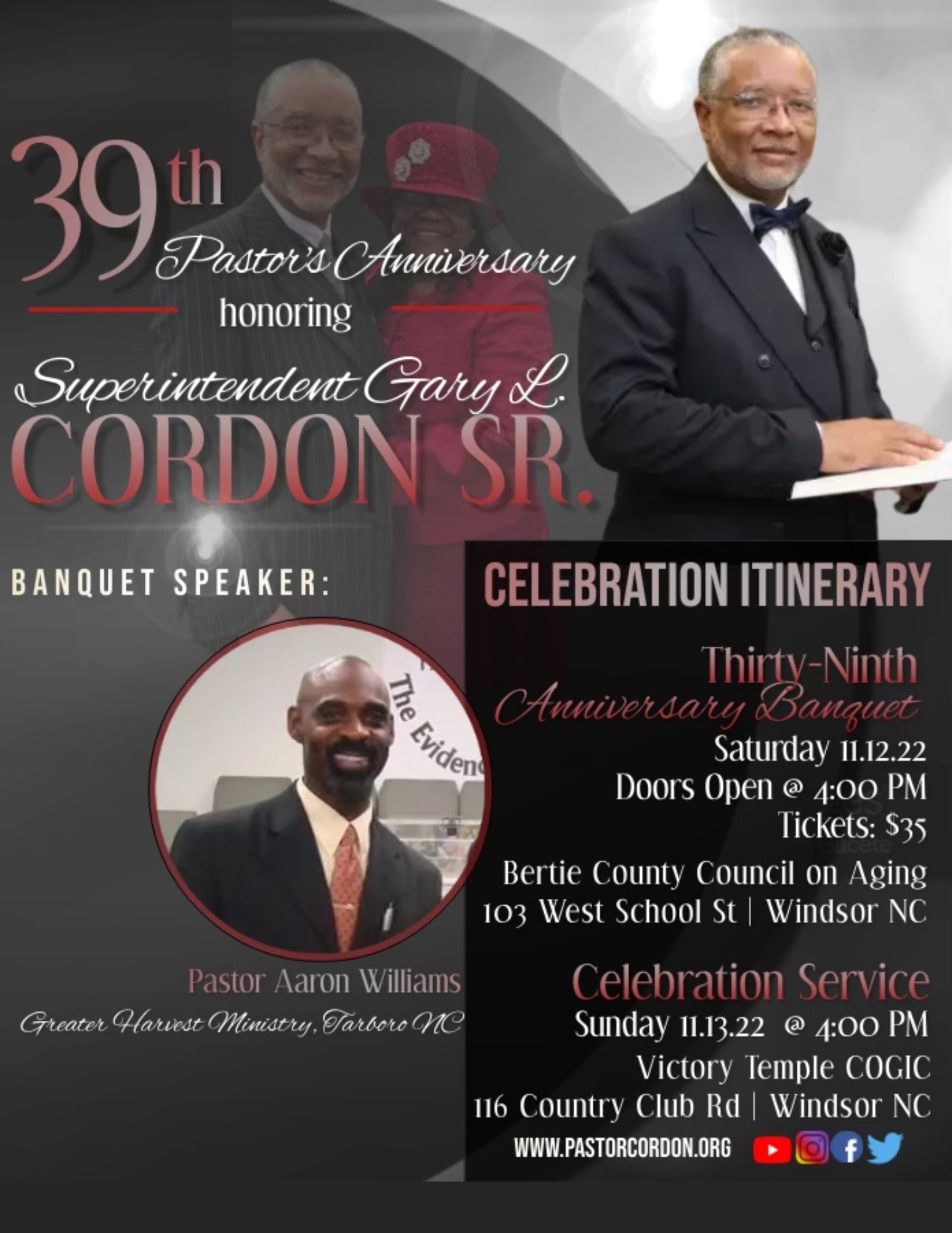 Superintendent Gary L Cordon Sr 39th Pastor’s Anniversary Banquet and Celebration