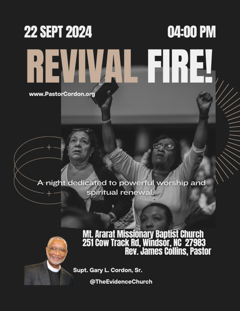 Supt Gary L Cordon, Sr and Victory Temple COGIC in Revival Fellowship at Mt. Ararat Missionary Baptist Church Sept 22, 2024 at 4:00 PM, Pastor James Collins