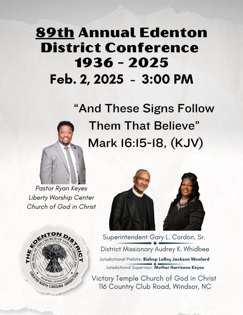 89th Annual Edenton District Pre-Conference Meeting with speaker Pastor Ryan Keyes from Liberty Worship Center Church of God in Christ