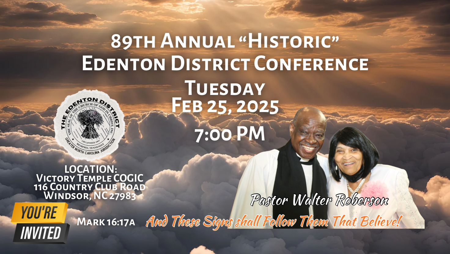 Pastor Walter Roberson of Edenton COGIC, Edenton, NC leads the Conference with a powerful message that will motivate you to return each night 