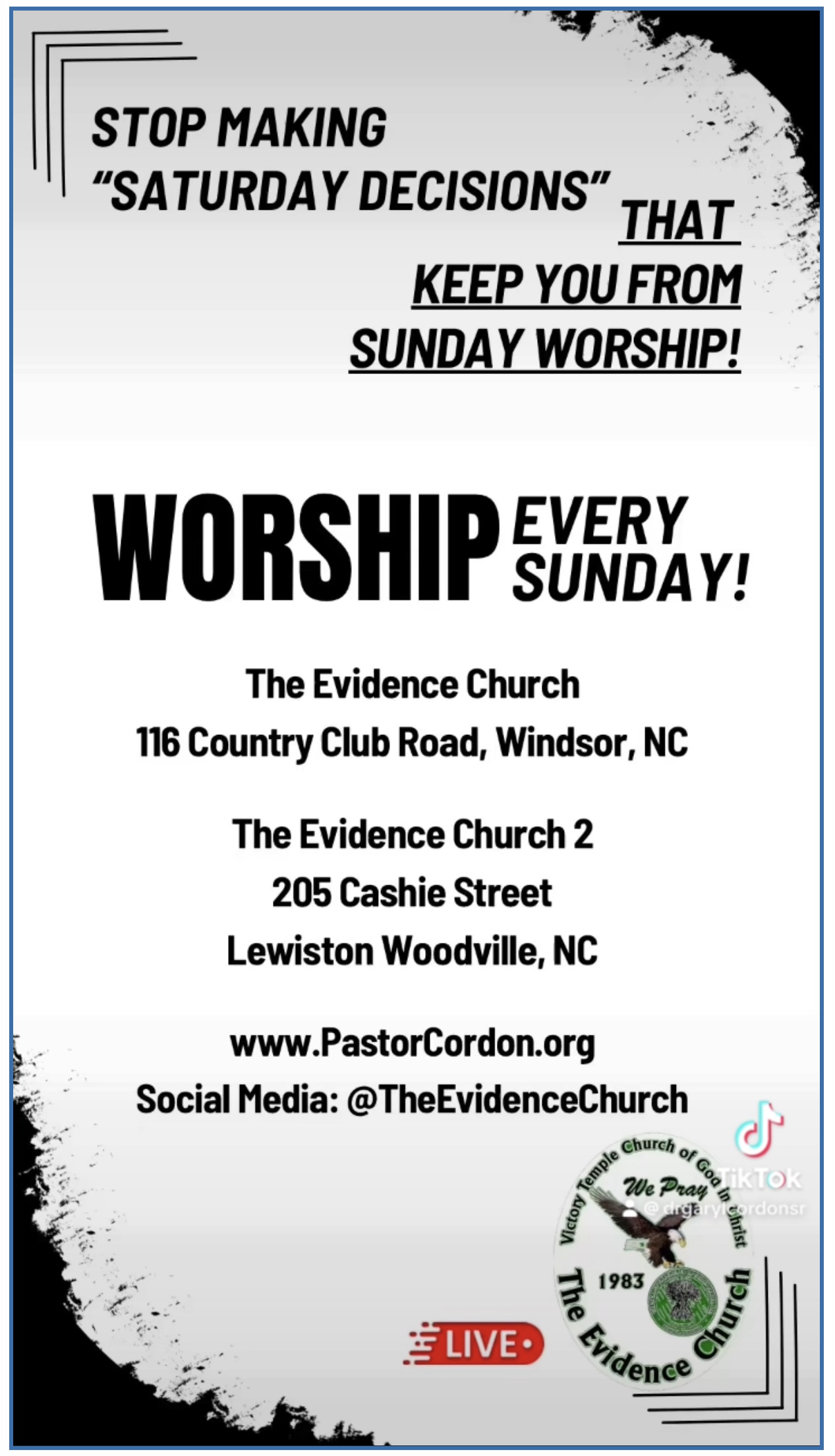 STOP MAKING "SATURDAY DECISIONS" THAT KEEP YOU FROM SUNDAY WORSHIP! WORSHIP SUNDAY!